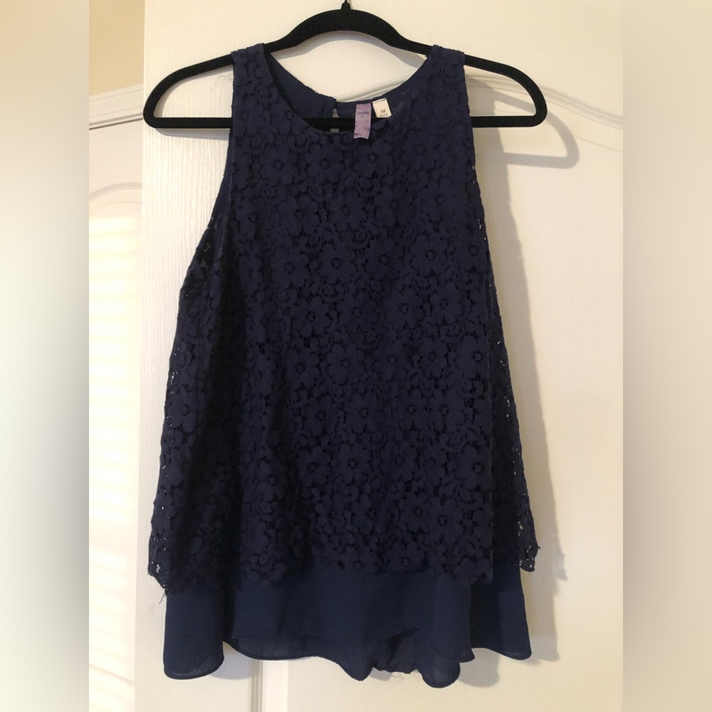 Francesca’s Navy Blue Lace Tiered Top